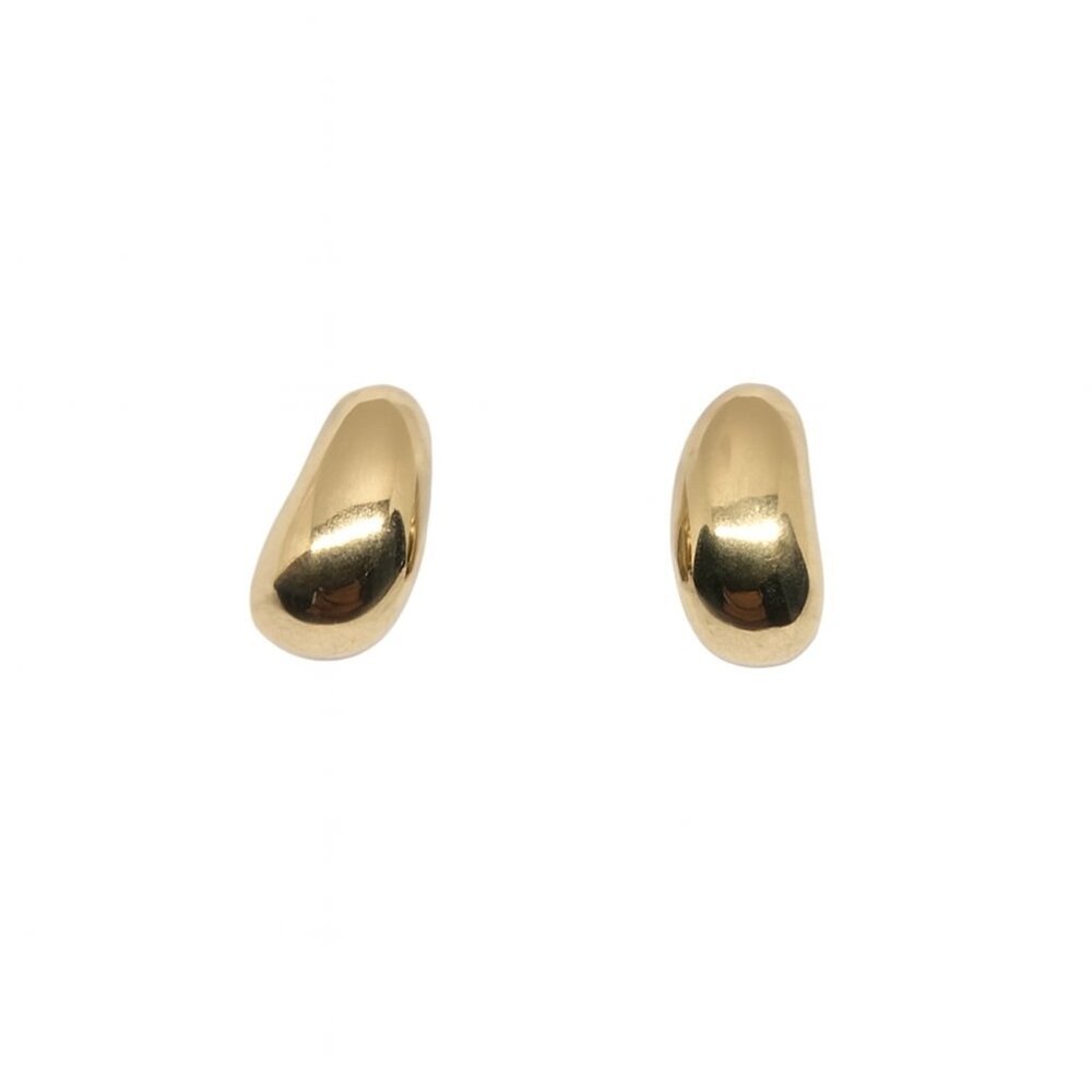 New Modern Gold Tone Chunky Teardrop Stud Earrings - Puffy Dome Style